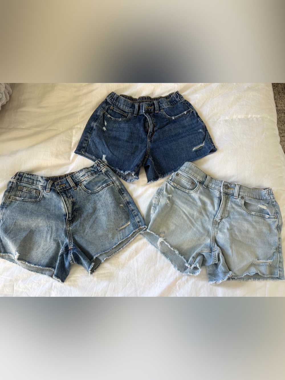 aerie Trio of Distressed Denim Shorts in Light & Dark Blue